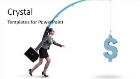  Presentation with hunting and fishing lodge - Presentation design featuring businesswoman chasing money on fishing background and a white colored foreground