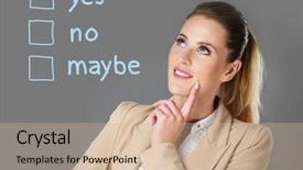  Presentation with yes - Audience pleasing slide set consisting of businesswoman choosing between yes backdrop and a  colored foreground