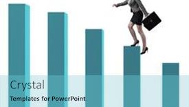  Presentation with climbing chart - Slide deck featuring businesswoman-climbing-bar-chart background and a light blue colored foreground