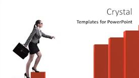  Presentation with climbing chart - PPT theme consisting of businesswoman-climbing-bar-chart background and a white colored foreground