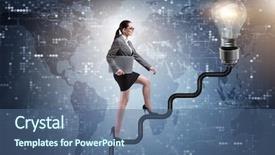  Presentation with light bulb - Audience pleasing PPT layouts consisting of businesswoman climbing career ladder towards backdrop and a ocean colored foreground