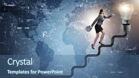  Presentation with light bulb - Amazing slide set having businesswoman climbing career ladder towards backdrop and a ocean colored foreground