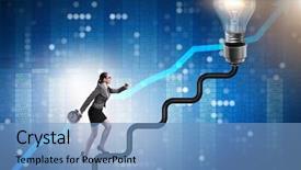  Presentation with light bulb - Slide set with businesswoman climbing career ladder towards background and a light blue colored foreground