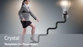  Presentation with light bulb - Beautiful slide deck featuring businesswoman climbing career ladder towards backdrop and a gray colored foreground