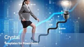  Presentation with businessman climbing the career ladder - Beautiful slide deck featuring businesswoman climbing career ladder towards backdrop and a teal colored foreground