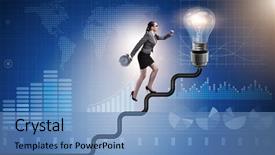  Presentation with light bulb - Beautiful PPT layouts featuring businesswoman climbing career ladder towards backdrop and a teal colored foreground