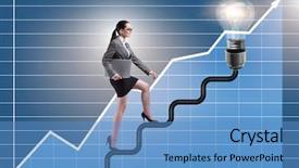  Presentation with light bulb - Beautiful presentation design featuring businesswoman climbing career ladder towards backdrop and a teal colored foreground