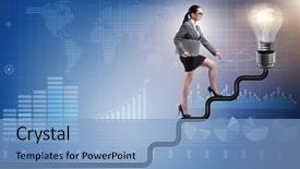  Presentation with businessman climbing the career ladder - Slide set consisting of businesswoman climbing career ladder towards background and a light blue colored foreground