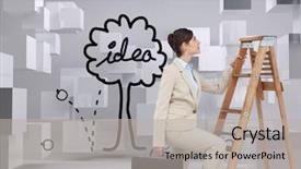  Presentation with career - Audience pleasing slide set consisting of businesswoman climbing career ladder backdrop and a light gray colored foreground