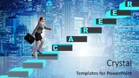  Presentation with climbing - PPT layouts consisting of businesswoman climbing career ladder background and a light blue colored foreground