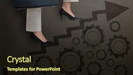  Presentation with composite - Slide deck having businesswoman climbing steps with briefcase background and a wine colored foreground