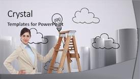  Presentation with climbing - PPT layouts enhanced with businesswoman climbing the career ladder background and a sky blue colored foreground