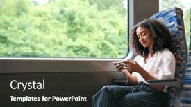  Presentation with train - PPT layouts consisting of businesswoman-commuting-to-work and a dark gray colored foreground