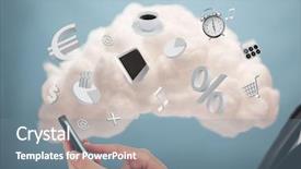  Presentation with virtual memory in cloud computing - Slides with businesswoman connecting phone to cloud background and a seafoam green colored foreground