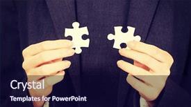  Presentation with puzzle pieces - Beautiful PPT theme featuring businesswoman connecting two puzzle pieces backdrop and a wine colored foreground