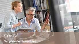  Presentation with consulting - Colorful PPT theme enhanced with businesswoman consulting manager in office backdrop and a  colored foreground