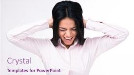  Presentation with ears - Amazing presentation theme having businesswoman-covering-her-ears backdrop and a sky blue colored foreground