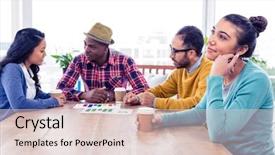  Presentation with creative - Presentation having businesswoman day dreaming with colleagues background and a lemonade colored foreground