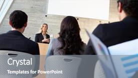  Presentation with versailles conference - Slide deck enhanced with businesswoman delivering presentation at conference background and a gray colored foreground