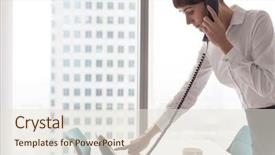  Presentation with rfid phone pay nfc - Beautiful slide deck featuring businesswoman dialing on landline phone backdrop and a sky blue colored foreground