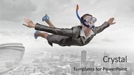  Presentation with fall - Colorful PPT theme enhanced with businesswoman diver in free fall backdrop and a light gray colored foreground