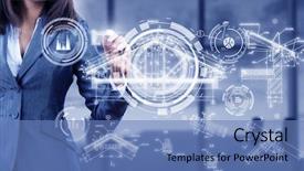  Presentation with diagram - Cool new slide set with businesswoman draw diagrams mixed media backdrop and a teal colored foreground