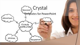  Presentation with schema - Colorful slides enhanced with businesswoman drawing a cloud computing backdrop and a white colored foreground