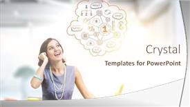  Presentation with idea - PPT theme featuring businesswoman-drawing-business-idea-sketch background and a cream colored foreground