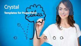  Presentation with composite - Colorful presentation design enhanced with businesswoman drawing idea tree backdrop and a teal colored foreground
