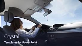  Presentation with sports car - Beautiful slide set featuring businesswoman driving a sports car backdrop and a wine colored foreground