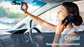  Presentation with fuel cell car - Colorful presentation enhanced with businesswoman driving car and talking backdrop and a ocean colored foreground