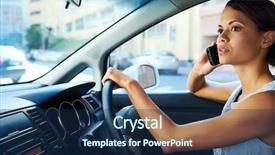  Presentation with distracted driving - Audience pleasing presentation theme consisting of businesswoman driving car and talking backdrop and a navy blue colored foreground