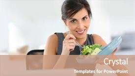  Presentation with lunch box - Slide deck featuring businesswoman eating from lunch box background and a coral colored foreground