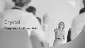  Presentation with projector - Presentation consisting of businesswoman explaining colleagues while standing against projector screen at office background and a light gray colored foreground