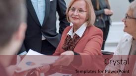  Presentation with points - PPT layouts consisting of businesswoman-explaining-some-points background and a violet colored foreground