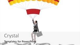  Presentation with parachute - Presentation enhanced with businesswoman falling into trap on parachute background and a white colored foreground