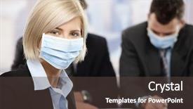  Presentation with h1n1 - PPT theme consisting of businesswoman fearing h1n1 swine flu background and a dark gray colored foreground