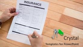  Presentation with life insurance contant - Theme enhanced with businesswoman filling insurance contract form background and a coral colored foreground