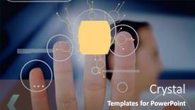  Presentation with biometric security - Cool new slide set with businesswoman-finger-over-biometric-scanner backdrop and a violet colored foreground