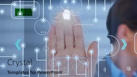  Presentation with biometric security - Presentation featuring businesswoman-finger-over-biometric-scanner background and a teal colored foreground