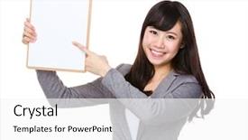  Presentation with finger point - Presentation theme with businesswoman finger point to blank page of clipboard background and a white colored foreground