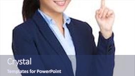  Presentation with finger point - Presentation theme consisting of female executive pointing - businesswoman finger point up background and a ocean colored foreground