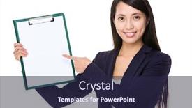  Presentation with finger point - Cool new theme with businesswoman finger point to the blank page of clipboard backdrop and a wine colored foreground