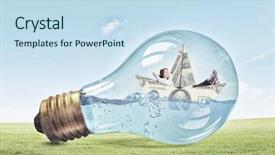  Presentation with light bulb - Presentation design with businesswoman floating on paper boat background and a sky blue colored foreground