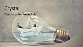  Presentation with light bulb - Amazing slide deck having businesswoman floating on paper boat backdrop and a light gray colored foreground