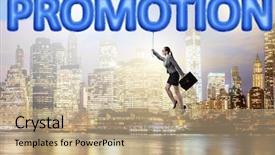  Presentation with promotion - Cool new slide set with businesswoman flying in promotion concept backdrop and a coral colored foreground