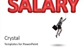  Presentation with salary - Amazing PPT theme having businesswoman flying in salary concept backdrop and a white colored foreground
