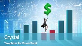  Presentation with dollar sign - Presentation theme featuring businesswoman flying on dollar sign background and a teal colored foreground