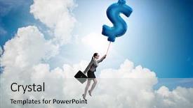  Presentation with dollar sign - Slide set featuring businesswoman flying on dollar sign background and a light gray colored foreground