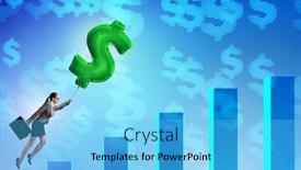  Presentation with dollar sign - Slide deck enhanced with businesswoman flying on dollar sign inflatable balloon over fina background and a light blue colored foreground